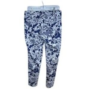 J. McLaughlin Navy Blue White Floral‎ /Monkey Print Stretch Pants Sz 10